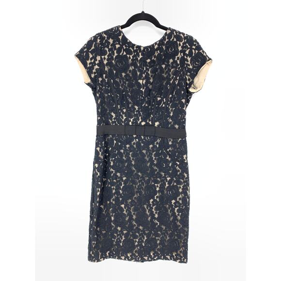 Taylor Dress Women's Size 6 Black Nude Lace Overlay Cap Sleeve Sheath - Picture 1 of 5